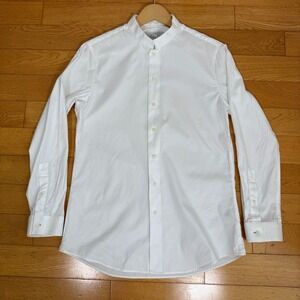 SENE Mens White Band Collar Long Sleeve‎ Button Up 100% Cotton SEE MEASUREMENTS
